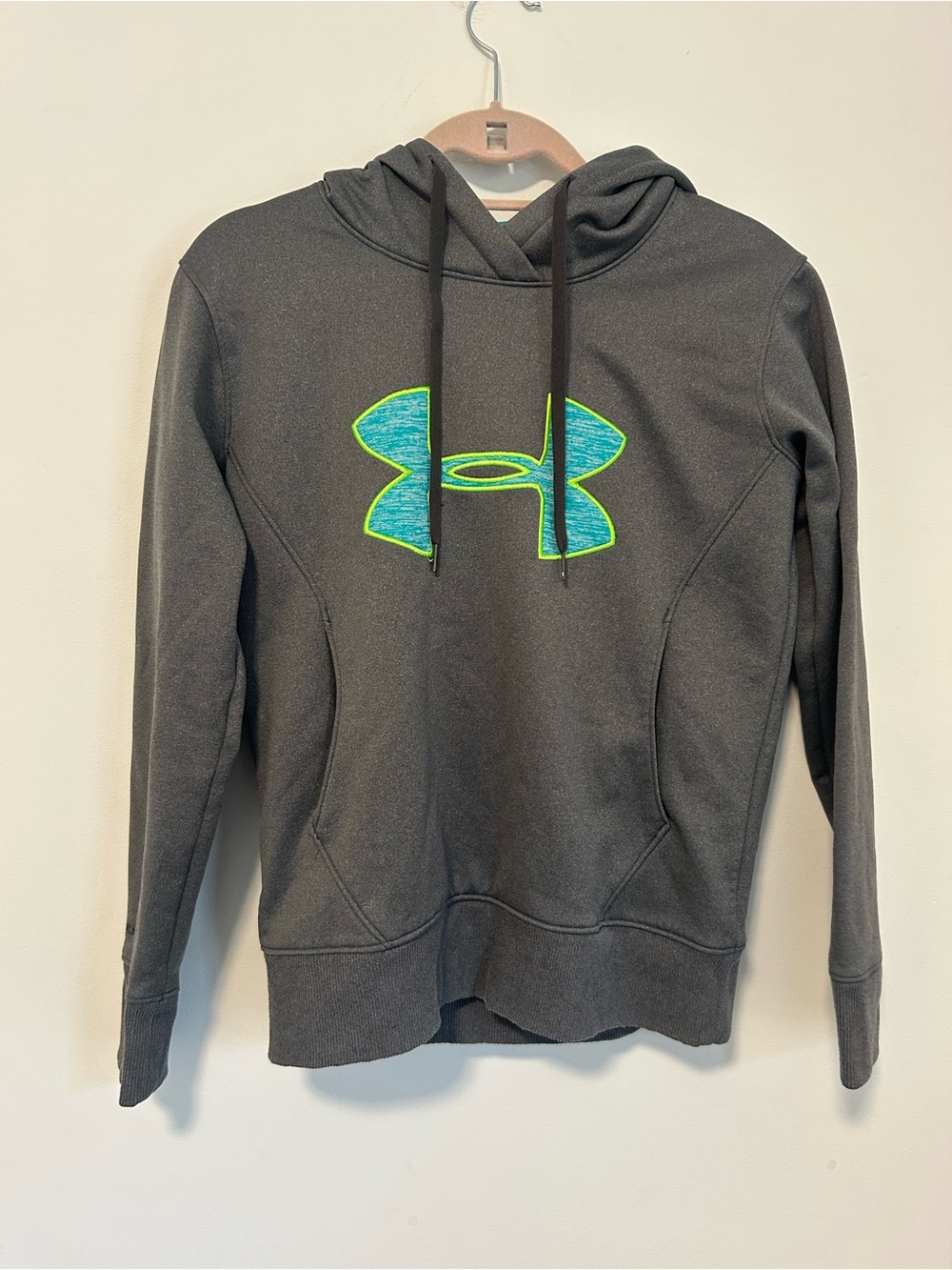 Under Armour Charcoal Hoodie with Teal & Neon Green Logo